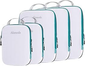 5 Set Compression Packing Cube for Travel, Lightweight Travel Packing Organizers for Carry-On Luggage, Backpacks, White