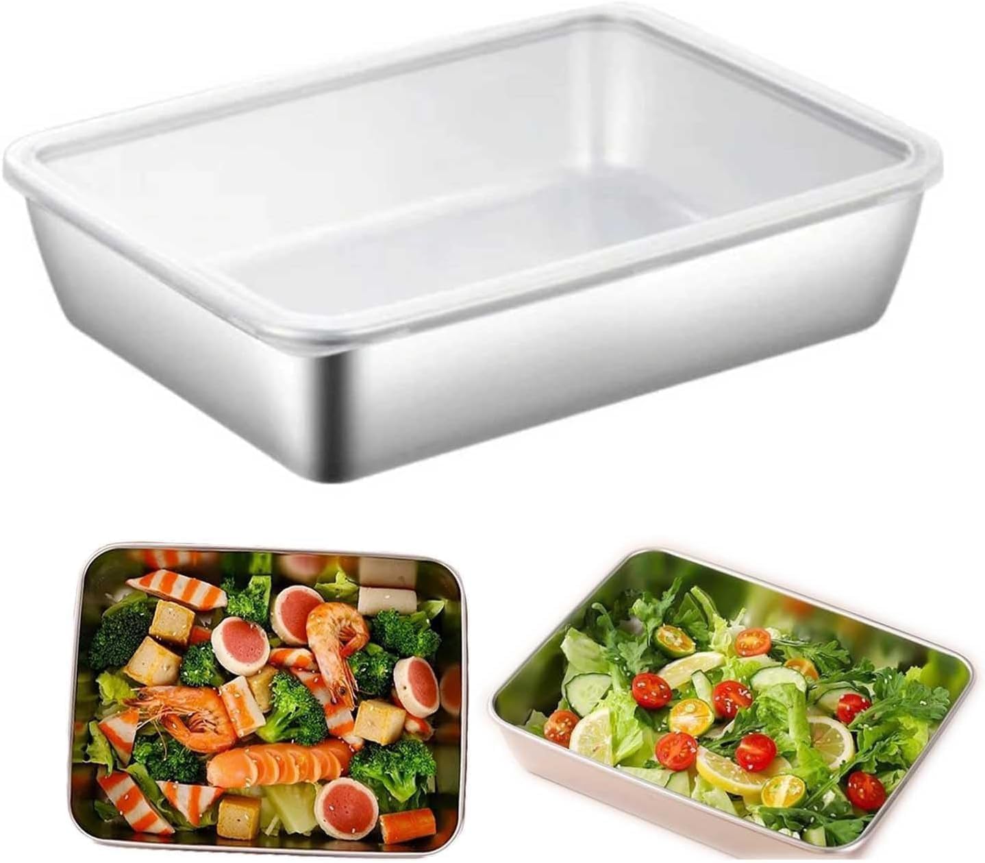 COLBEX Stainless Steel Rectangle Food Storage Box Container- Leak Plastic Lid Dishwasher Safe - Plastic Free -Clear Lid, Vegetable Plate With Lid (1) (B0D4WMM735) Amazon Price History, Amazon Price Tracker