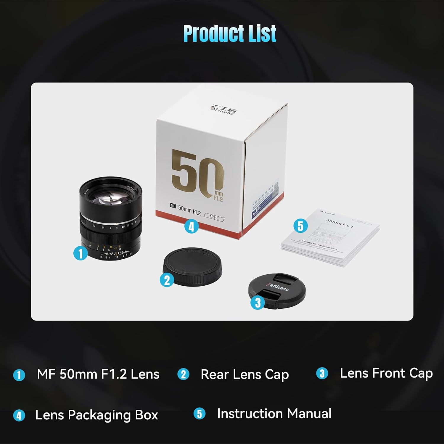 7artisans 50mm F1.2 Large Aperture Manual Focus Prime Lens APS-C Mirrorless Cameras M4/3 Mount for Panasonic GH3 GH4 GF1 GM1 GM5 for Olympus E-M1 E-M5 E-M10