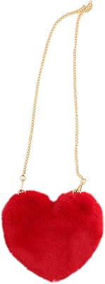 surell - Faux Rex Rabbit Fur Heart Shaped Bag - Fuzzy Crossbody Bag - Cute Fluffy Love Bag with Heart - Luxurious Vogue Fashion Purse Gift - Kawaii Love Tote Bag - Stylish Mod Handbag - (Red)