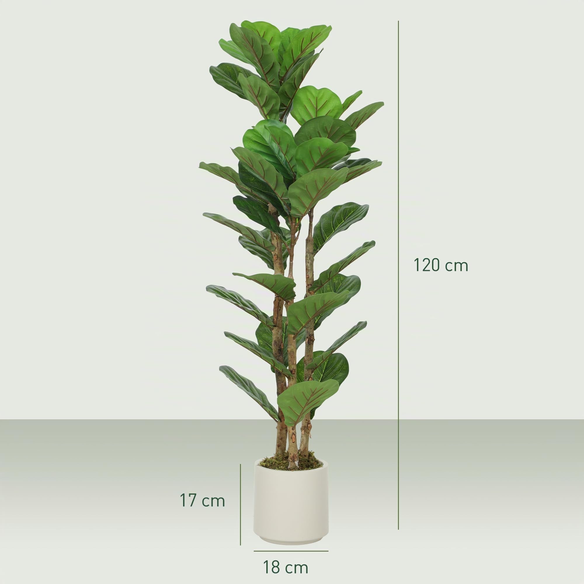 HOMCOM Plante Artificielle Intérieure 120 cm Figuier Lyre 45 Feuilles Vert