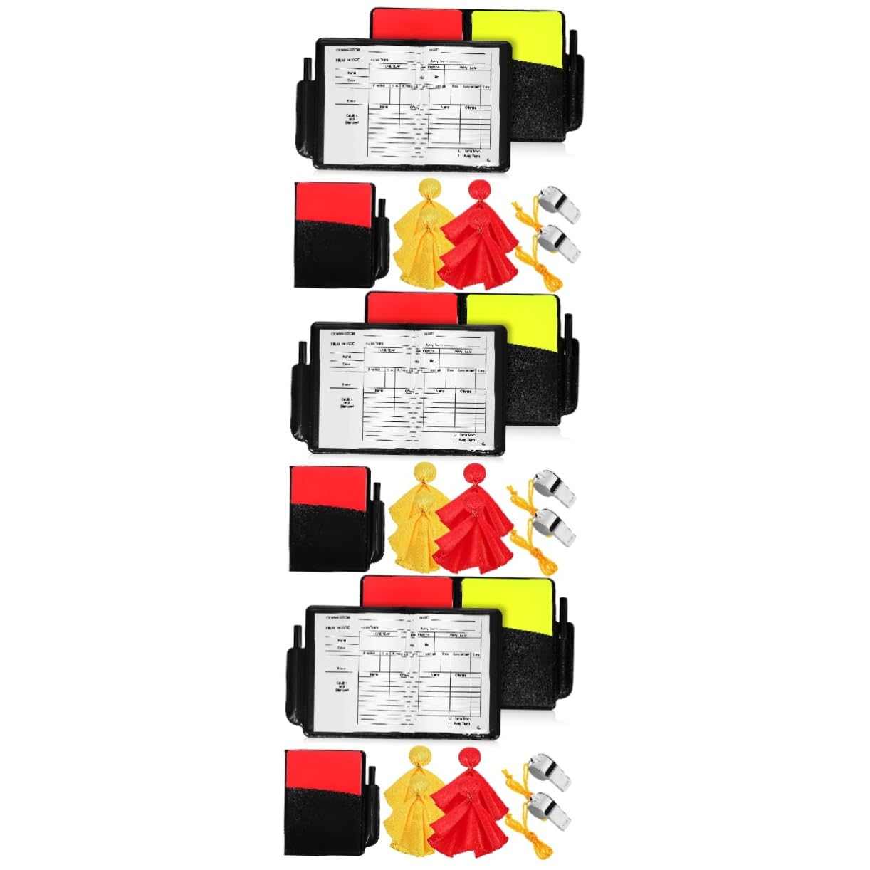 ibasenice 3 Set Carte di Avvertimento di Calcio Arbitro di Calcio Cartellini Rossi e Gialli Formazione Fischietti con Cordino Kit Arbitro Bandiere Calcio Rosso Poliestere
