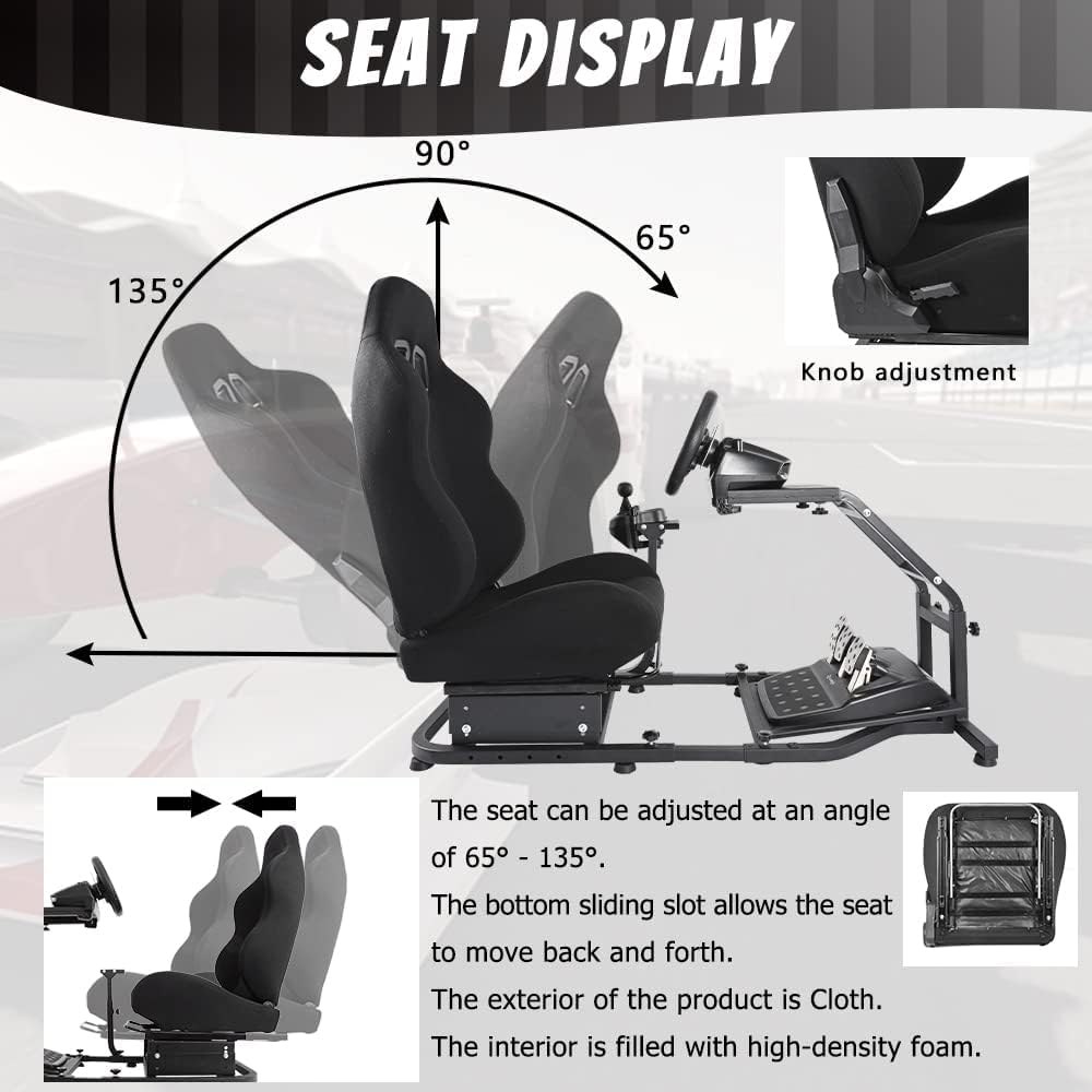Gazzyt Racing Simulator Cockpit Stand with Black Chair Adjustable Racing Wheel Stand fits G27 G29 G920, Thrustmaster T300 T300RS T248,Racing wheel, without Wheel Pedal and Shifter