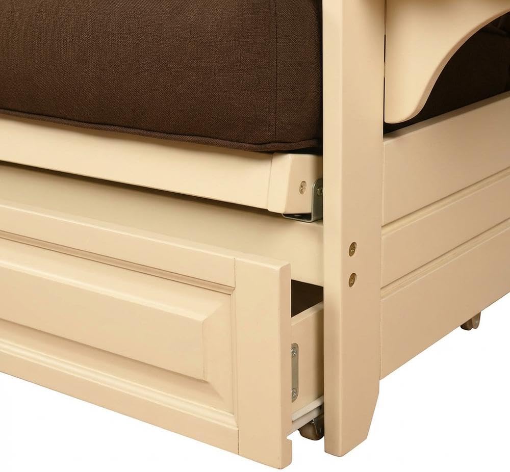 Starlight Canyon Home Brown Futon, Hand Tufted Mattress, 100% Polyester Fabric, Antique White Frame, High Density Foam, Hinged Spring, Durable, Comfortable