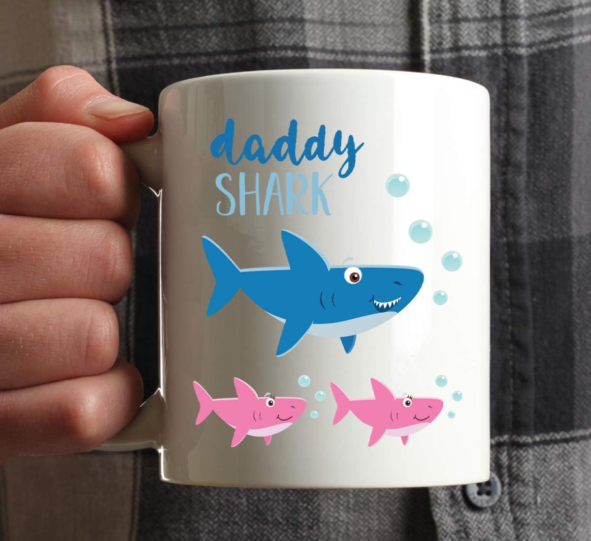 Andaz Press Baby Shark Family Father's Day 11oz. Coffee Mug Gift, Daddy Shark, Two Girls, 1-Pack, Shark Do Do Do Gift Idea Birthday Christmas Gifts for Daddy