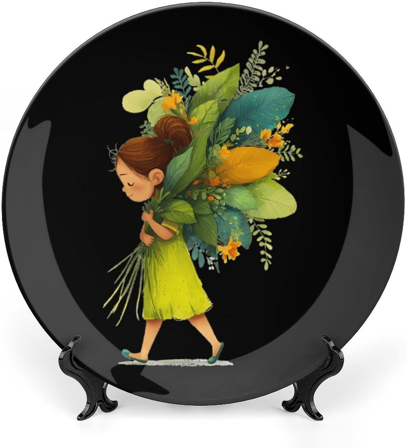 Bouquet Girls Flowers Decorative Plates for Display Ceramic Plate Tray with Stand Hanger Home Decor