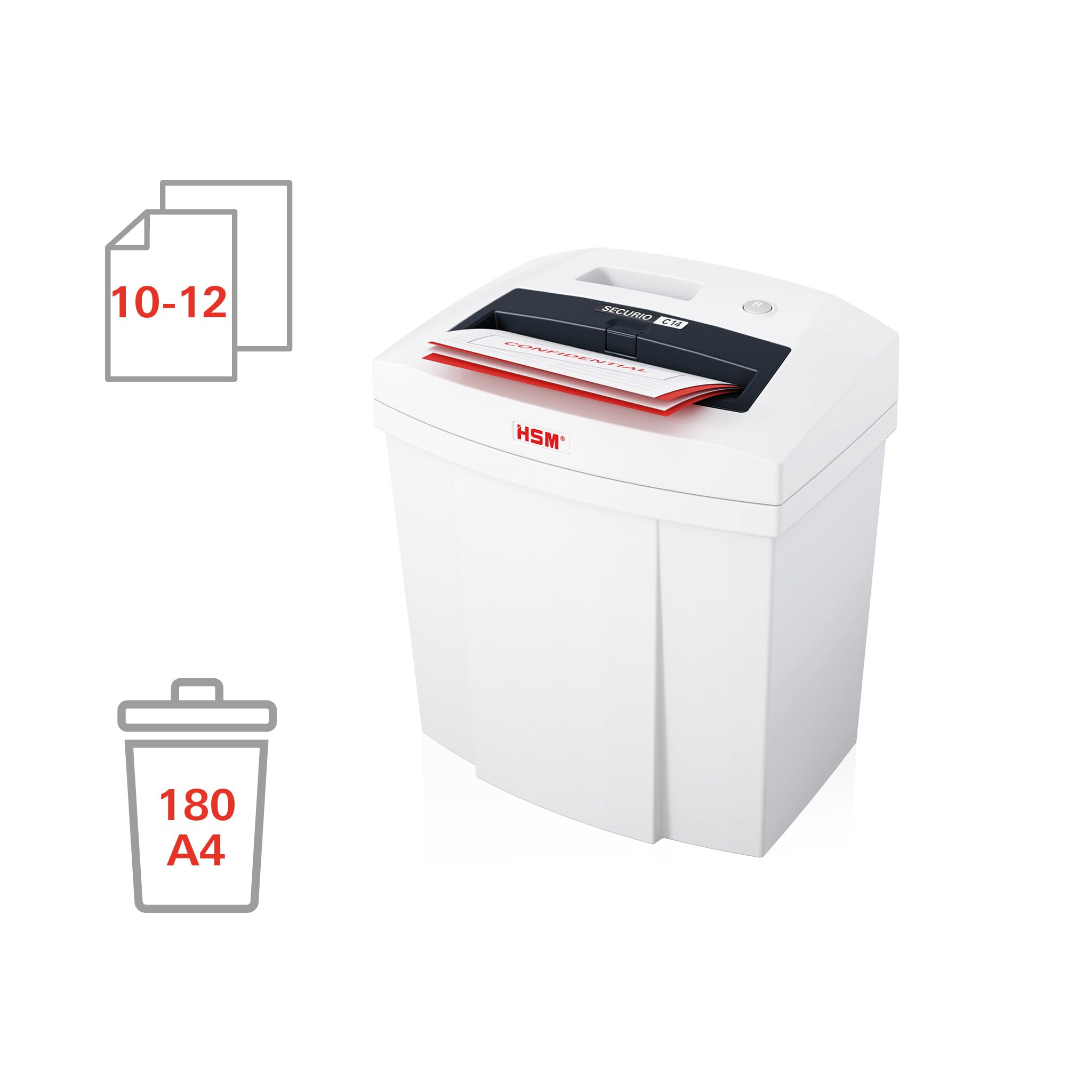 HSM SECURIO C14 - Destructora de documentos, nivel de seguridad 2, 12 hojas (corte en tiras) | Volumen de recogida 20 l, tiras, 10 -