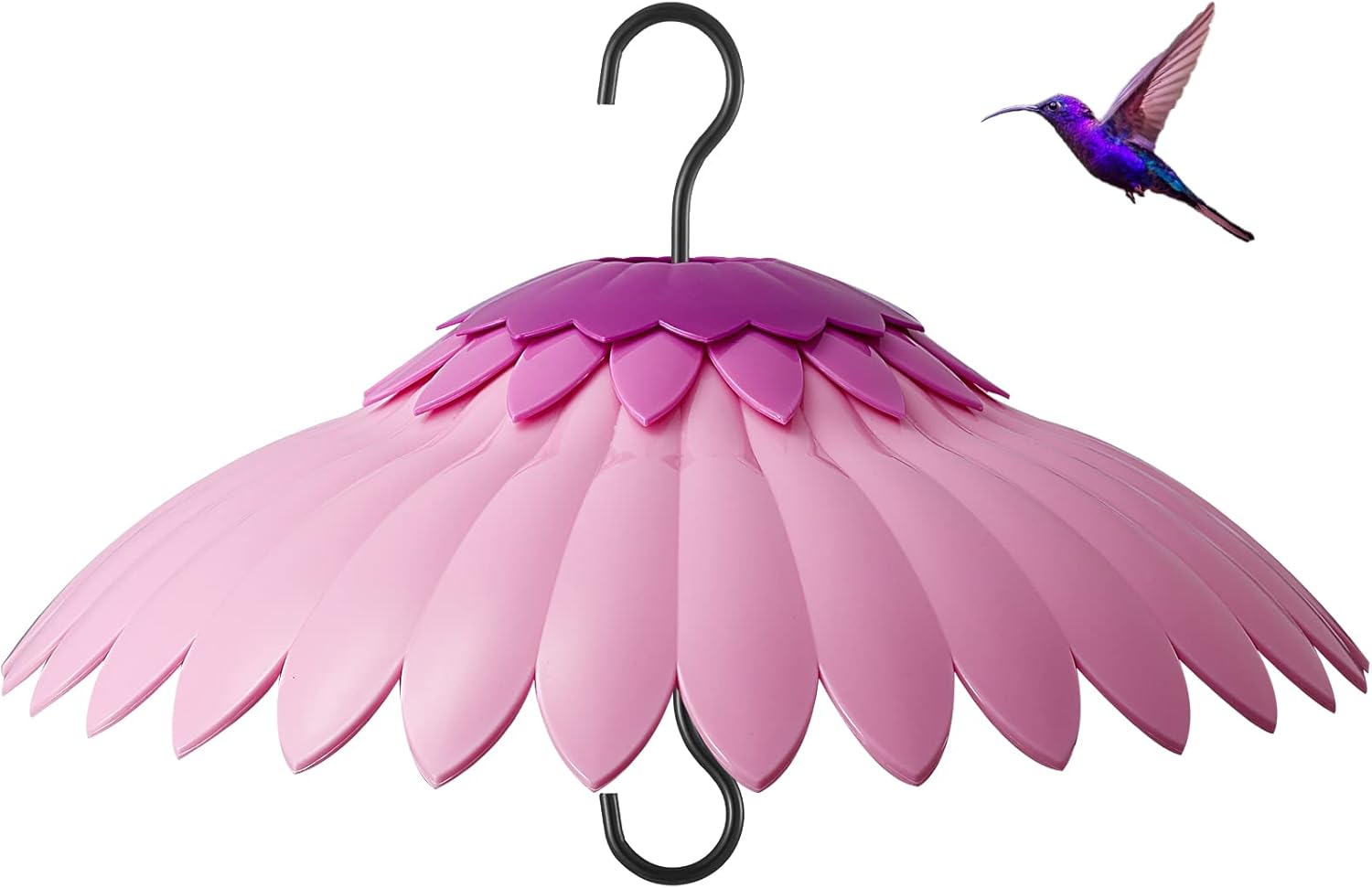 Beserie Bird Feeder Baffle Weather Rain Guard Dome Cover Keep Nectar Cool 14" Largh Diameter with Moat and 3 Hooks for Outside Hanging Hummingbird Feeder Bird Feeder（Pink Purple）