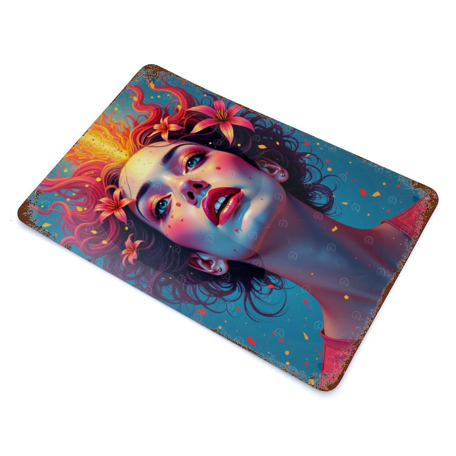 Surreal Human Portrait Vintage Wall Sign 11.8"x7.9", Rust Effect Metal Decor for Office, Studio And Wall Decor