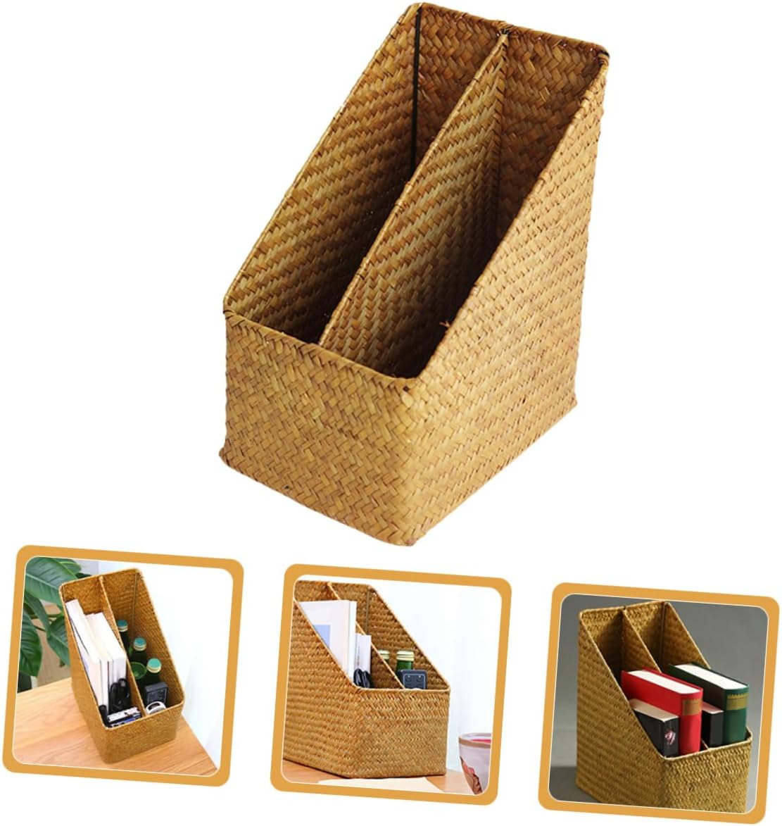 Mikinona Vertical File Folder Storage Organizer Woven Basket for Office Easy to Use Reusable Desk and Study Storage