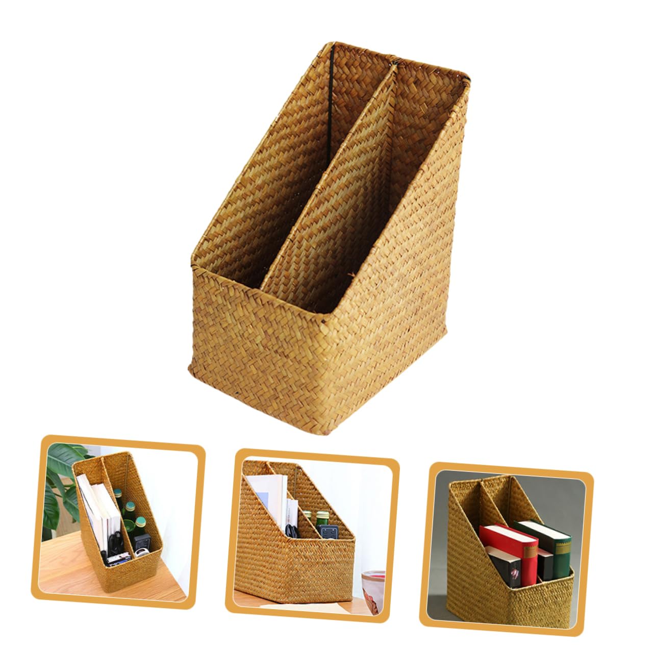 Mikinona Vertical File Folder Storage Organizer Woven Basket for Office Easy to Use Reusable Desk and Study Storage