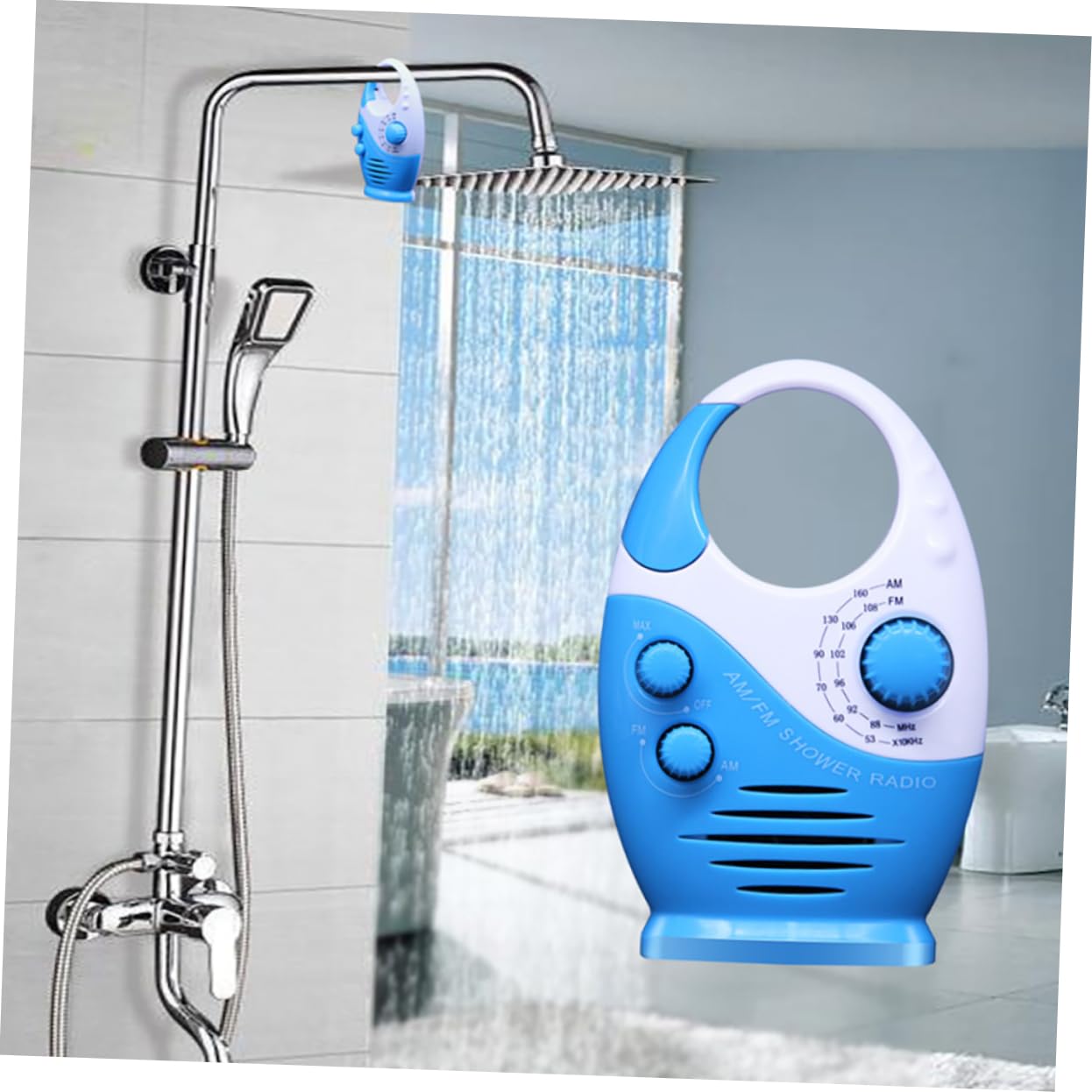 Gadpiparty Radio Portátil Am/FM para Ducha Mini Altavoz Resistente al Agua y Orificio para Colgar, Diseño Práctico y Compacto Adecuado para Baño y Viajes