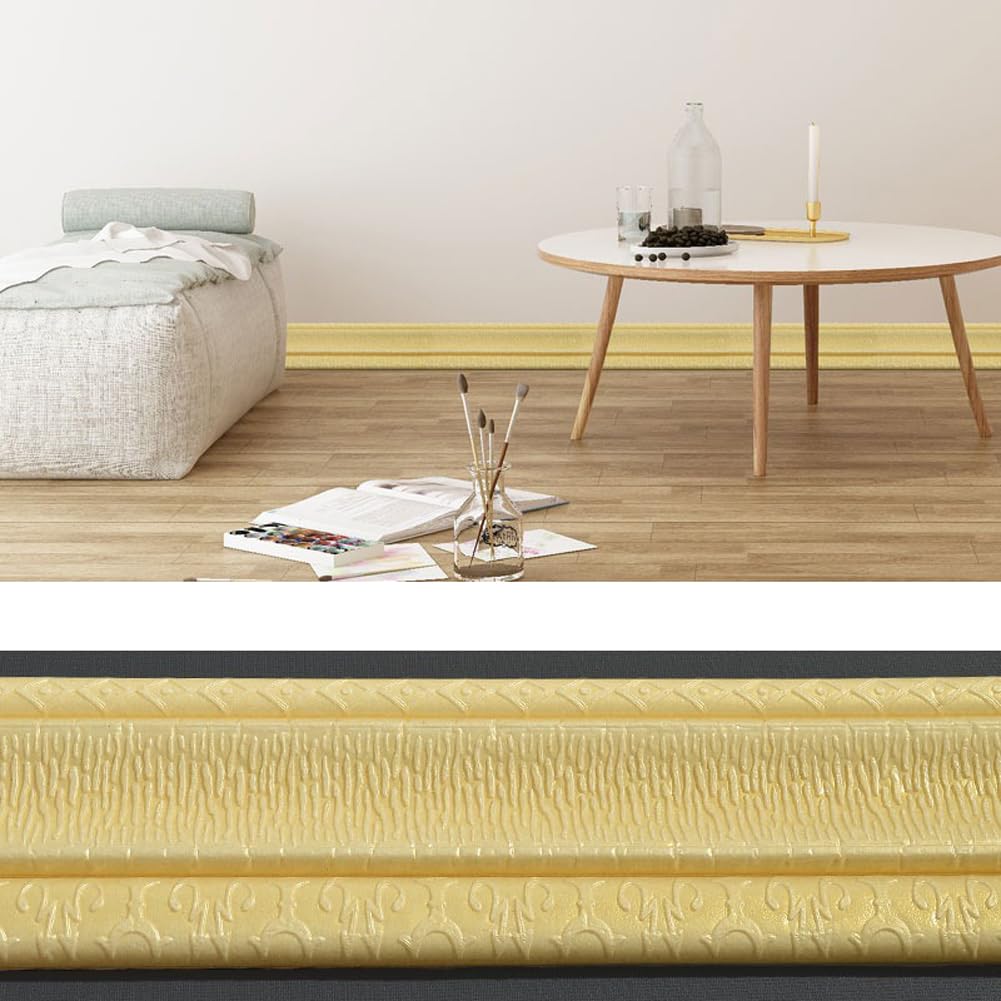Headboard Gold Yellow 2Pcs Wall Edging Trim 2.3M*8Cm,Flexible Foam Molding Trim Self-Adhesive Peel And Stick Wallpaper Border For Walls,Mirror Frame,Baseboard (Gold Yellow)