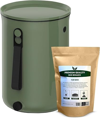 TeraGanix Organko - Cubo de compostaje sin olor, kit de inicio de compost para interiores con salvado Bokashi de 1 libra, contenedor de compost de