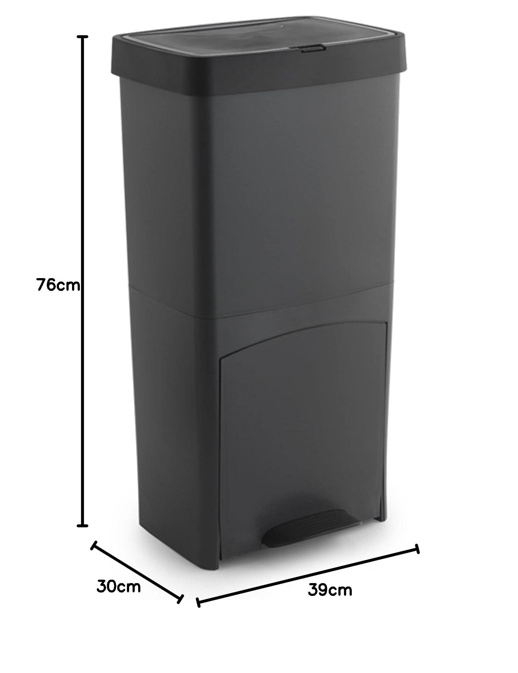 WELL HOME MOBILIARIO & DECORACIÓN Cubo de basura 70L, VERTICAL, 2 compartimentos, papelera residuos, 76 cm, Gris