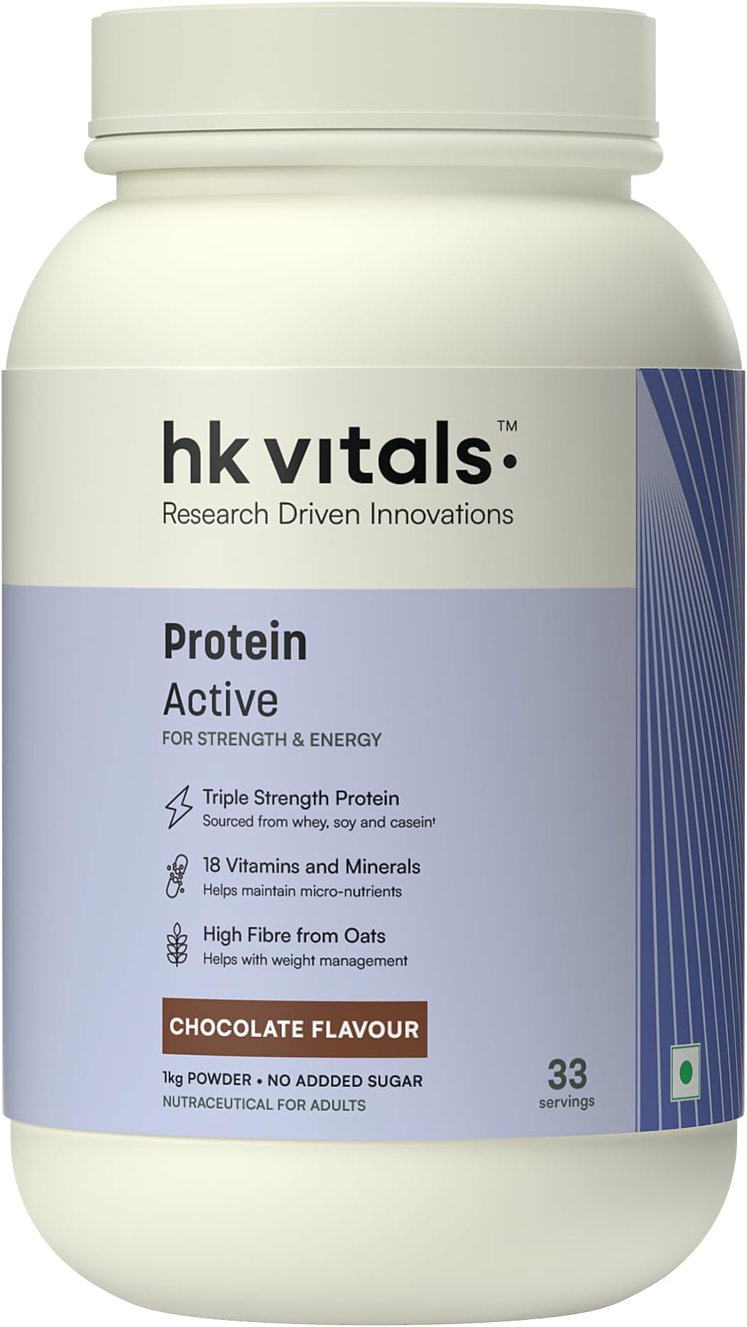 hk vitals Protein Active (Chocolate, 1kg / 2.2lbs) | All in One Triple Strength Protein | Immunity, & Stress-Relief