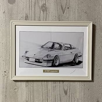 車の鉛筆画 木製フレーム付き 日産 NISSAN 180SX中期【鉛筆画】名車 旧車 イラスト A4サイズ