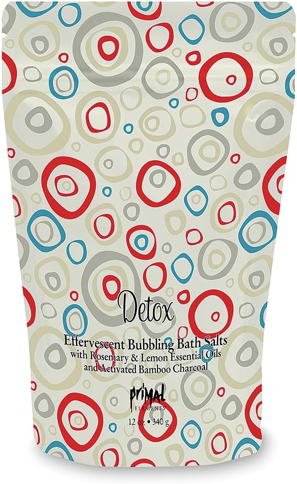 Primal Elements Detoxifying Sea Salt Soak, Bubbling Aromatherapy Salts, Bamboo Charcoal & Essential Oils, Detox, 12 oz Resealable Bag