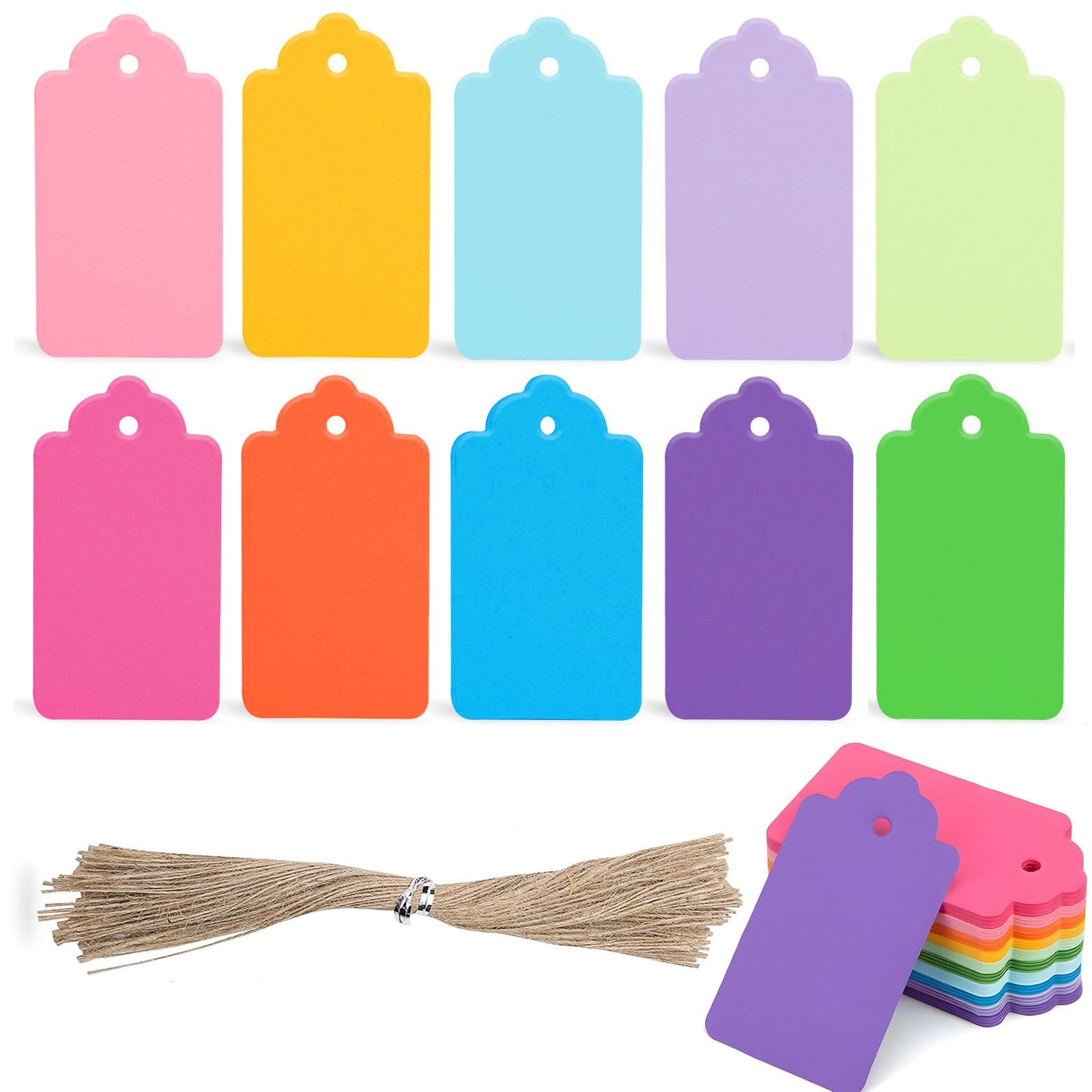 Gift Tags with String – 100 Pack Colorful Paper Tags for Present Labeling – Small Blank Hang Tag for Birthday Christmas Wedding – Hanging Labels for DIY Crafts Gift Wrapping Decoration