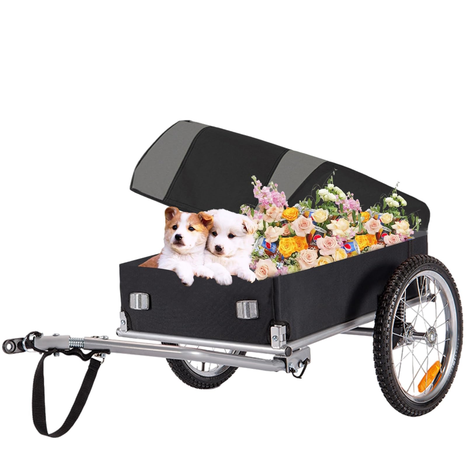 Przyczepa rowerowa, przyczepka rowerowa, ze zdejmowaną osłoną, koła 16", uniwersalne sprzęgło szybkiego zamykania, do większości rowerów