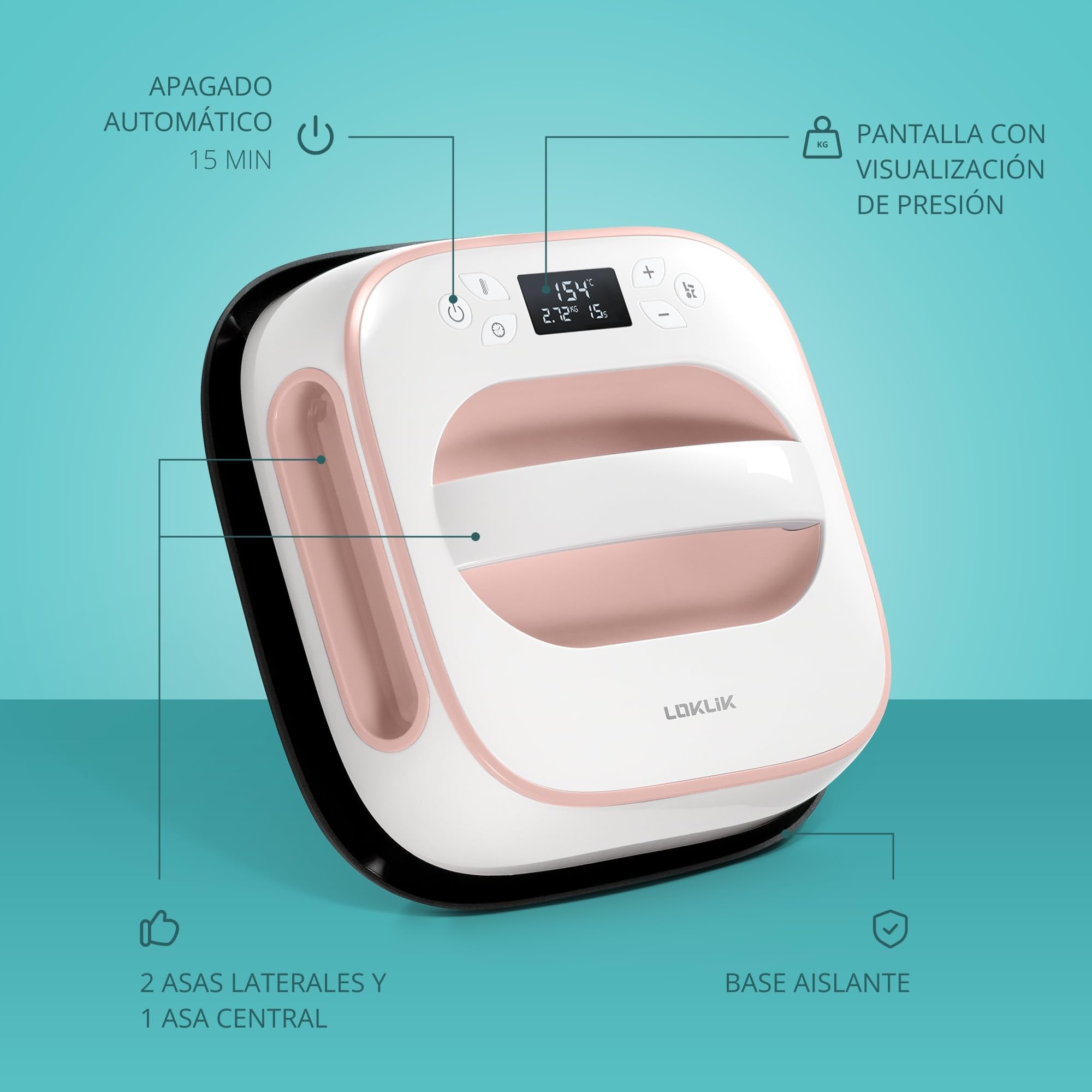 LOKLiK - Prensa de Calor para Personalizar Camisetas, Suéteres, Mantas, Toallas, Bolsas Tote, Mochilas y Otros Tejidos 25,5 x 25,5 cm - Portátil