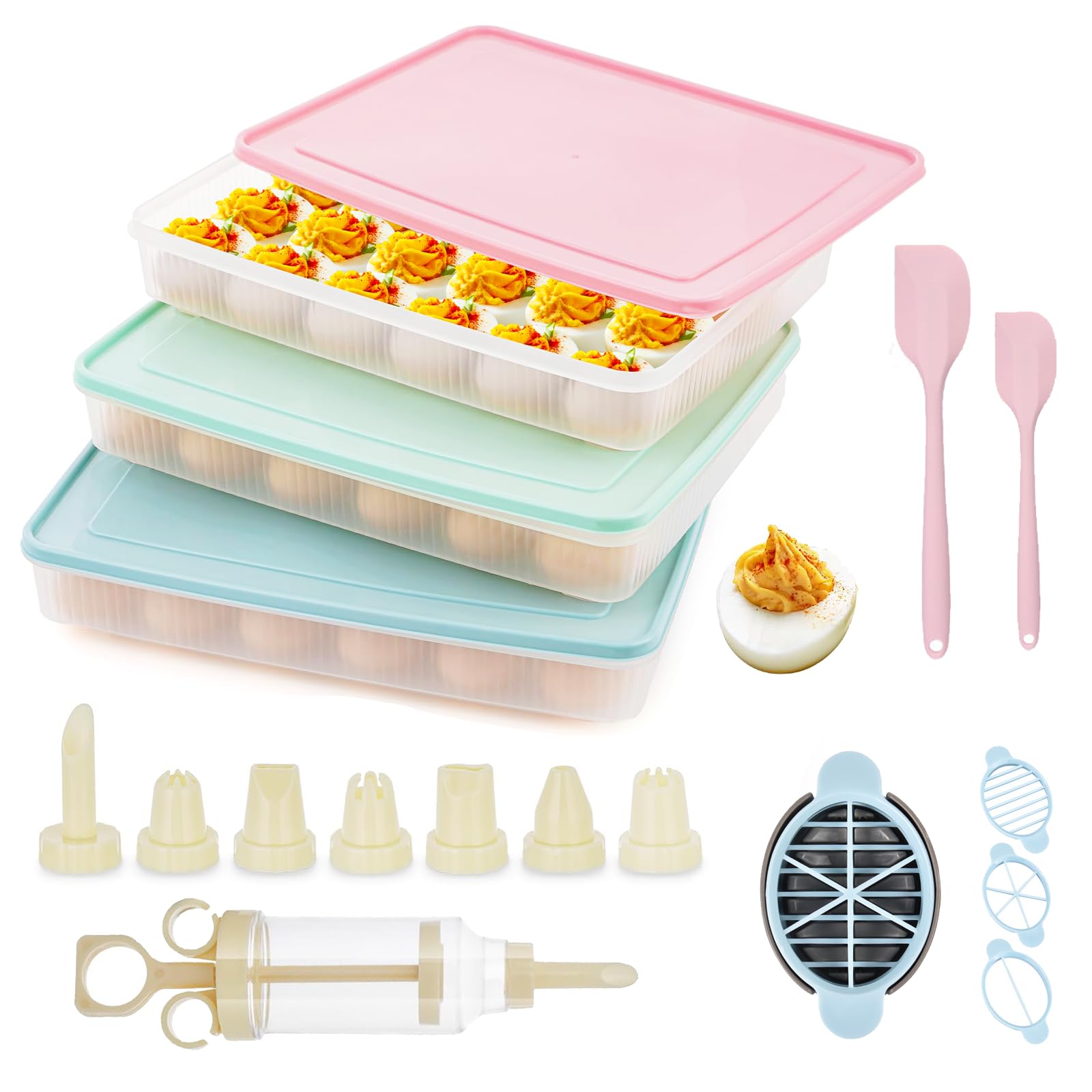 Bandeja para huevos rellenos de plástico con herramienta de tubería y tapa protectora para nevera