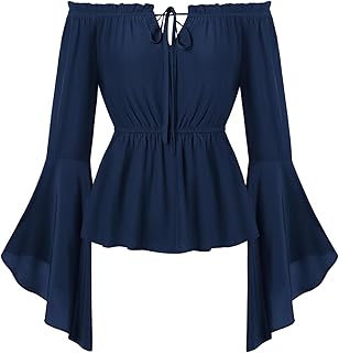 Renaissance Shirt Women Peasant Blouse Bell Sleeve Off Shoulder Tops Pirate Costume