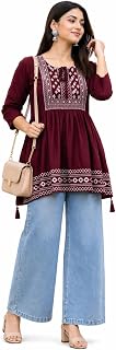 X treece Women's Embroidered Anarkali Short Kurta | Regular Fit Rayon Umbrella Kurti for Women | 3/4 Sleeve Round Neck Cas Price In India