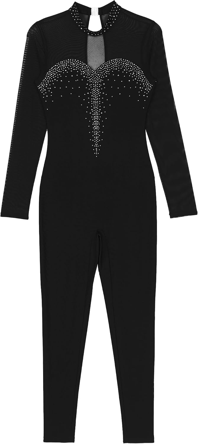 Linjinx Women's Contrast Color Gymnastics Unitard One Piece Ballet Dance Leotard Long Sleeve Skating Jumpsuit