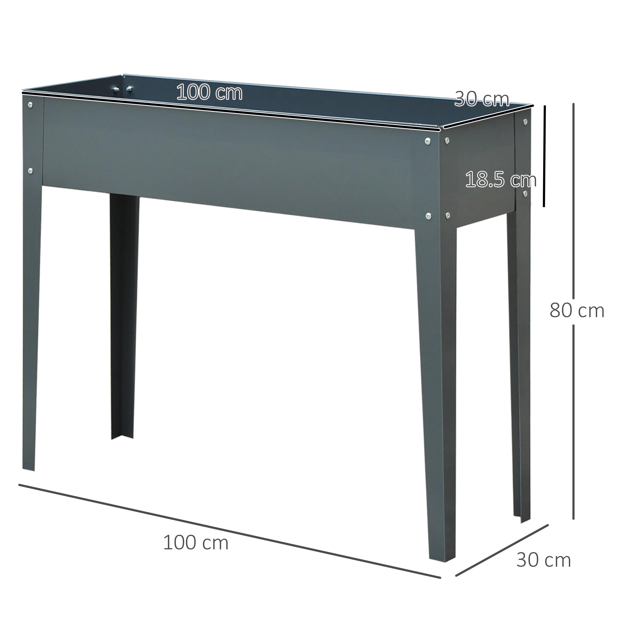 Outsunny Fioriera da Esterno Rialzata con 3 Fori di Drenaggio, Fioriera in Metallo per Giardino e Balcone, 100x30x80 cm, Grigio Scuro