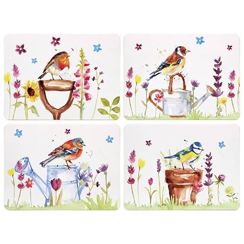 Garden Birds 4-Set Cork Placemats Assorted Floral Design Tableware Heat Resist