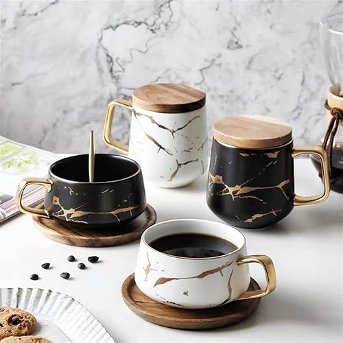 Miniatura 2 de VERDDE Cups, Marble Ceramic Coffee Cups Condensed Coffee Mugs Cafe Tea Breakfast Milk Cups Saucer Suit With Dish Spoon Set Ins