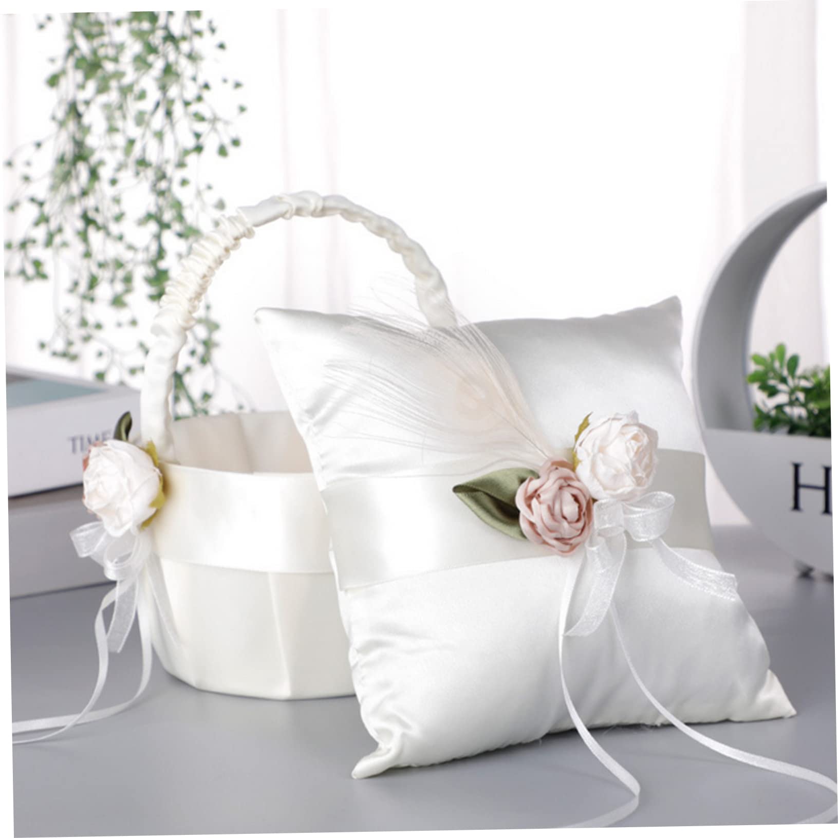ABOOFAN 4pezzi Cuscino Portafedi Satin Decorativo Con Fiore e Fiocco Per Matrimonio Accessorio Elegante Per Cerimonie e Occasioni Speciali Per Matrimoni Interni Ed Esterni