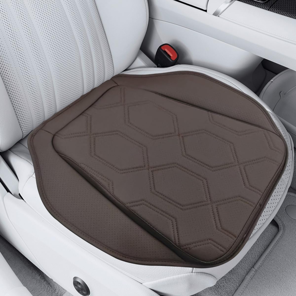 Craedli Car Seat Cushion, Breathable Leather Auto Front Seats Bottom Non-Slip Protector Pad, Comfortable Memory Foam Vehicle Interior Driver Seat Cover, Fit for SUV, Truck, Office Chair (Beige)