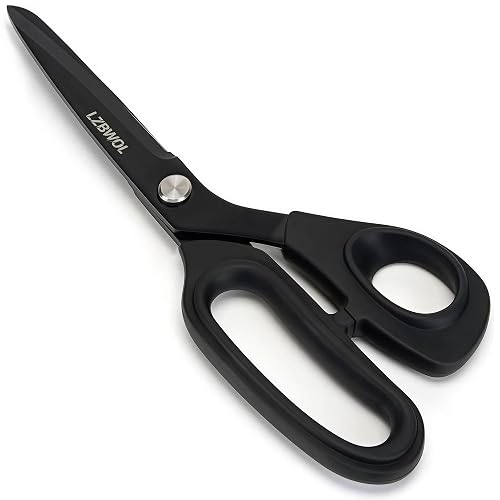 LZBWOL 9 Inch Heavy Duty All Purpose Scissors for Office & Crafting, Black | Spacious Ergonomic Soft Grip Shears for Adult Big Hands, High-Carbon Steel Tool for Home, Garage & Heavy DIY Crafts