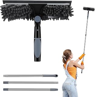 Fensterwischer mit Teleskopstiel, 1,2 Fensterputzer Set, 2in1 Teleskopstange Fensterreinigung, Fensterwischer mit Verlängerungsstange und Mikrofasertuch