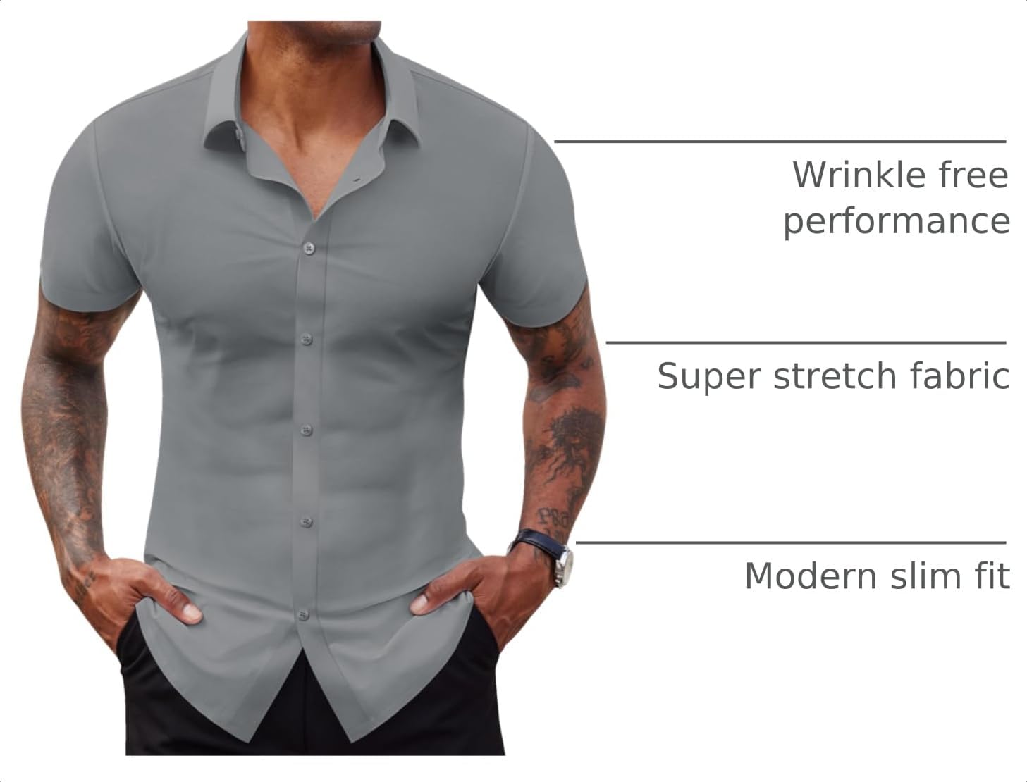 Lion Nardo Stretch Dress Shirts for Men Short Sleeve Slim Fit Casual Button Down Shirts Muscle Fit Men's Dress Shirts image 4