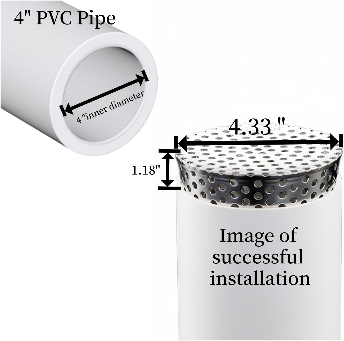 4" PVC Insert Vent Screen – Tapered Stainless Steel Mesh (3.46"–4.33"), Fits Inside Schedule 40 Pipe (Not Outer Cap), 3.54" Height, Vent for HVAC, Roof & Drain Pipes