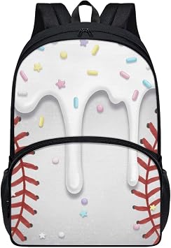 Kids Backpack for Boys Girls 17 Inch Elementary Students Bookbag Middle School Bag Lightweight Children Travel Bag Backpacks Drip Design, Baseball Ice Cream White