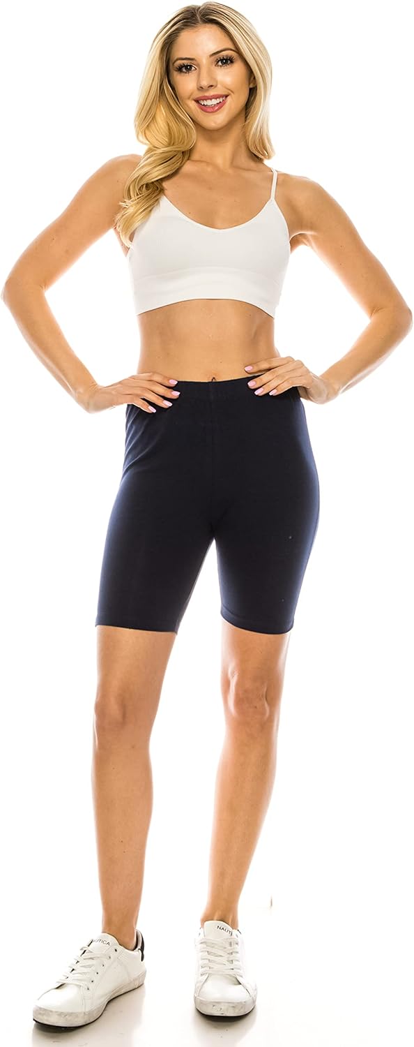 Sheismine Women's Basic Biker Shorts - Elastic Waist Active Lounge Workout Yoga 7" Inseam Soft Cropped Bike Leggings Pants : Clothing, Shoes & Jewelry