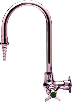 T&S Brass BL-5710-01 Lab Faucet, Single Temperature, Wall Mount, Rigid Gooseneck, Serrated Tip, 4-Arm Handle