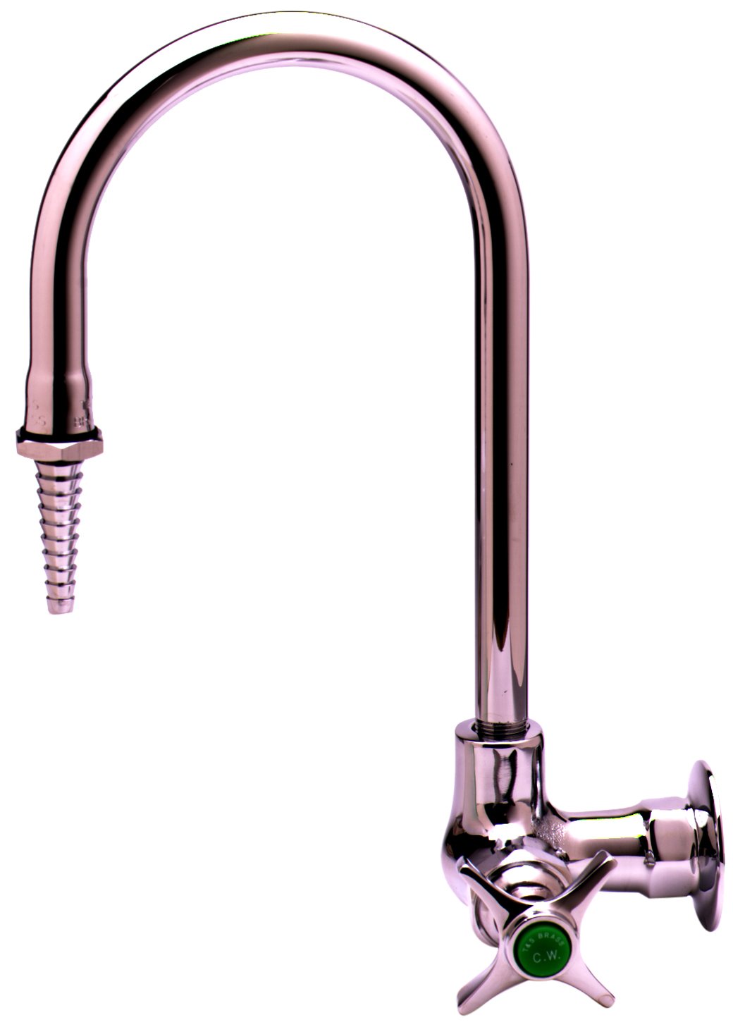 T&S Brass BL-5710-01 Grifo de laboratorio con temperatura única, montaje en pared, cuello de cisne rígido, punta dentada y mango de 4 brazos