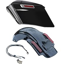 TCT-MOTORPARTS 4" Stretched Extended Saddlebags W/Rear Fender LED System Red Lens For Harley Touring CVO Road King Street Glide Road Glide Electra Glide 2014-2024