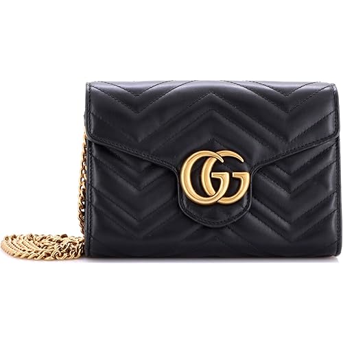 Gucci, Pre-Loved GG Marmont Chain Wallet Matelasse Leather Mini, Black