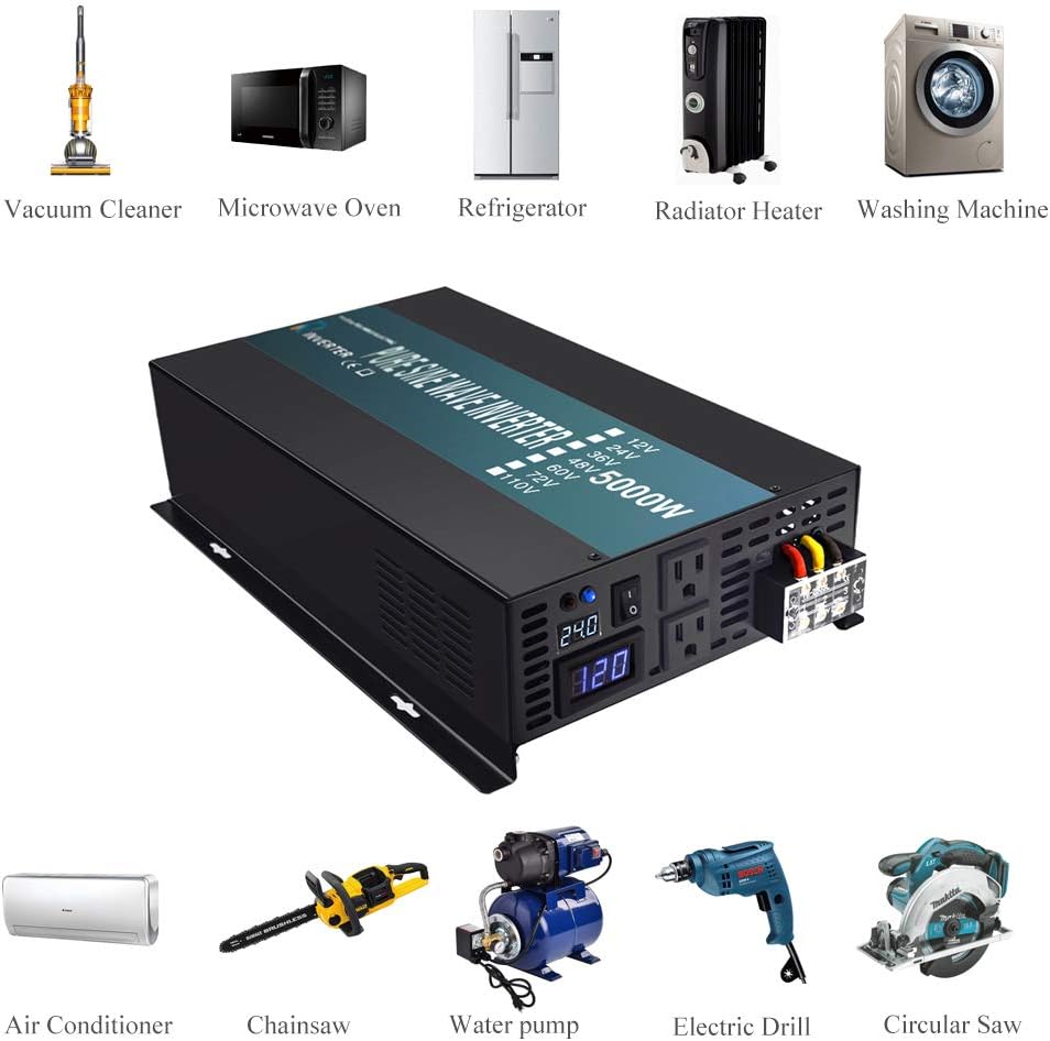 WZRELB Pure Sine Wave 5000W (10000W Surge) 24V Power Inverter DC to AC Power - Solar, RV, RBP-S500024 : Automotive