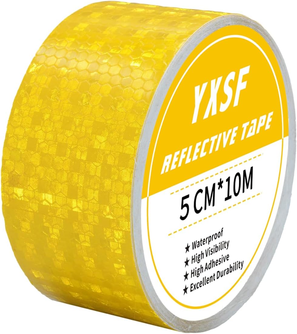 Yellow Reflective Safety Tape,5 CM×10 M Reflector Tape Strips,high Viscosity Waterproof Reflective Tape for Vehicles Trucks,Trailer,Bikes Cars Ships Motorcycles Outdoor…