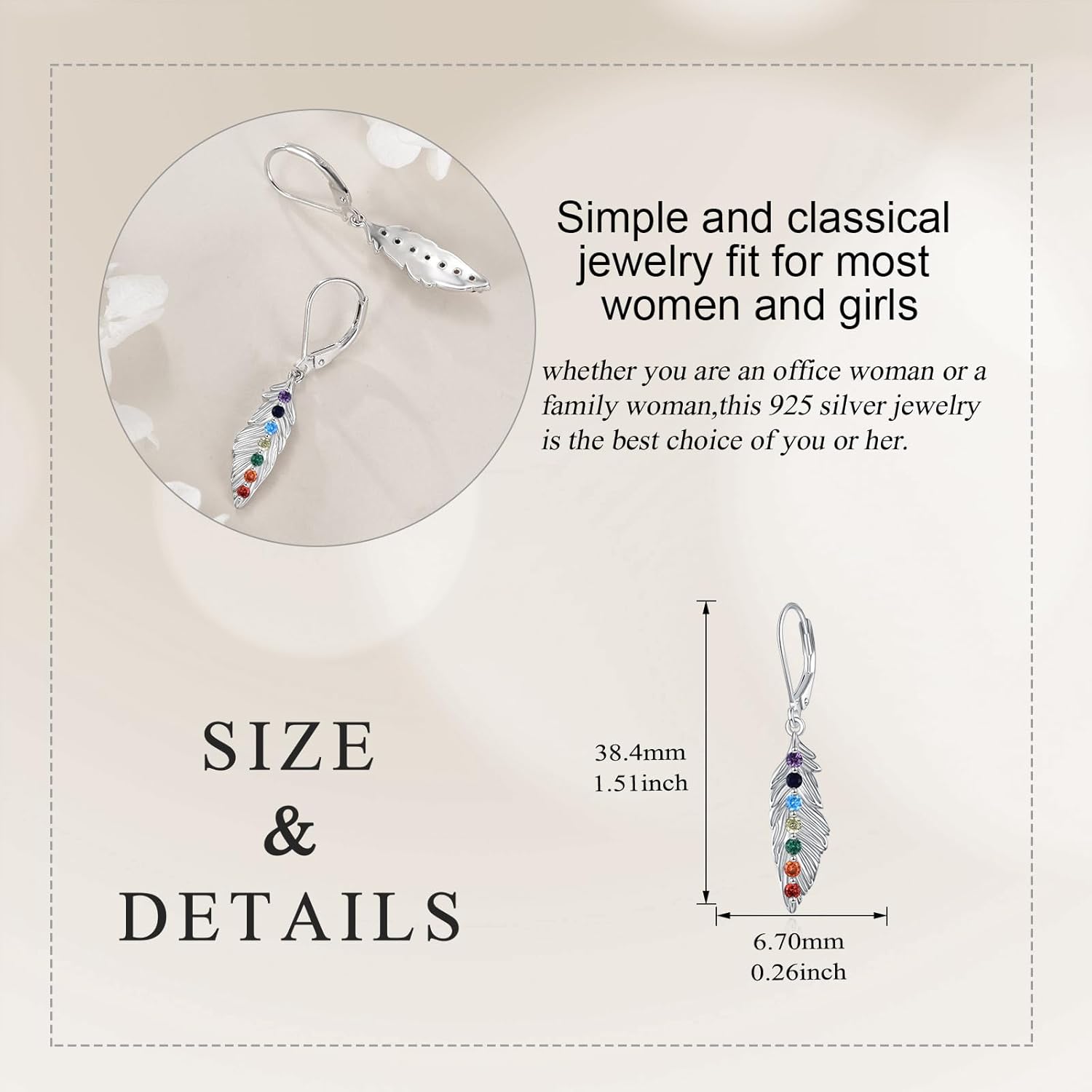 Pride Earrings 925 Sterling Silver Feather Chakra/Cloud And Star Dangle Earrings Rainbow Colorful Jewelry Gifts For Women Friend - Image 2