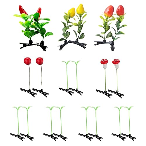 20 pinzas para el cabello con brotes mixtos de frijoles, horquillas divertidas para plantas, accesorios para el cabello de hongos, pasadores para