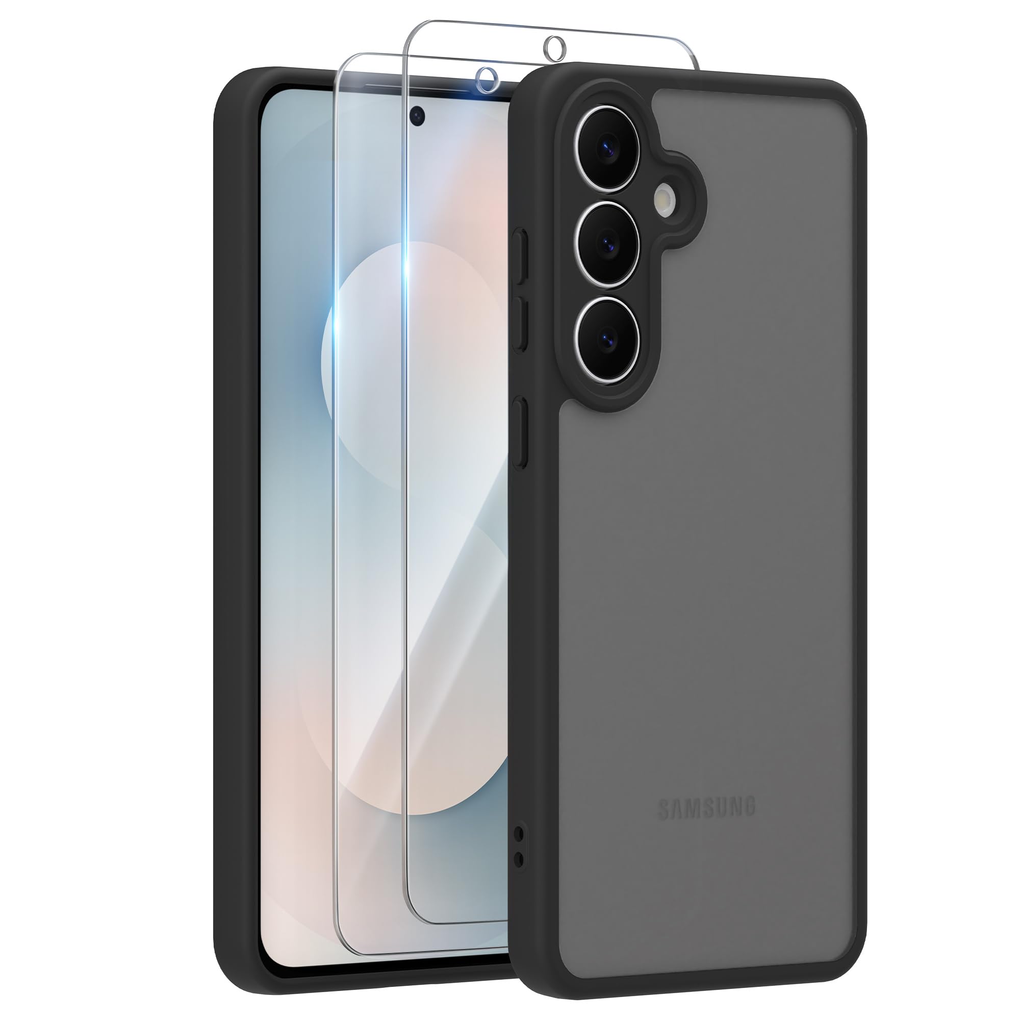 MOONESS Matte für Samsung Galaxy A17 5G Hülle mit 2 Schutzfolie, Kratzfest Transluzente Rückseite Vollständiger Kameraschutz Dünn Handyhülle