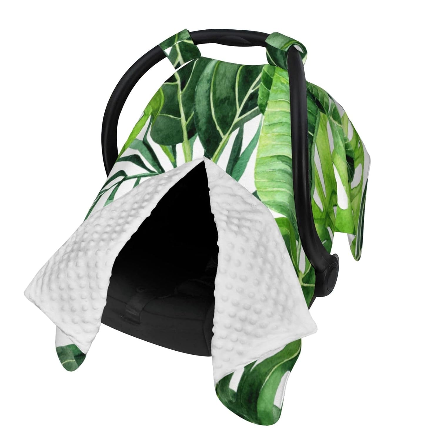 Tropical Leaves Palm Baby Car Seat Cover & Breastfeeding Nursing Cover - Breathable Stretch Fabric Multi-Use Nursing Cover for Breastfeeding